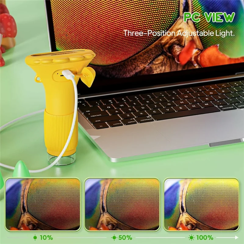 Mini Microscope for Kids Digital Microscope 1000X Zoom 2MP Camera with 8 LED Lights - Yellow