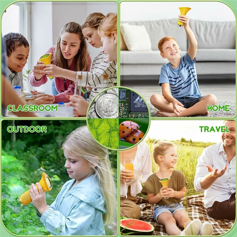 Mini Microscope for Kids Digital Microscope 1000X Zoom 2MP Camera with 8 LED Lights - Yellow