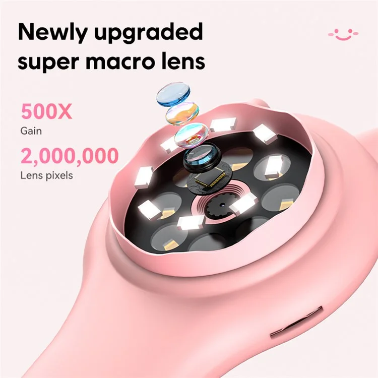 335 Upgraded 500X Magnification 2-inch IPS Screen Children Microscope Science Experiment Toy - Pink