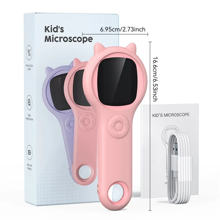 335 Upgraded 500X Magnification 2-inch IPS Screen Children Microscope Science Experiment Toy - Pink