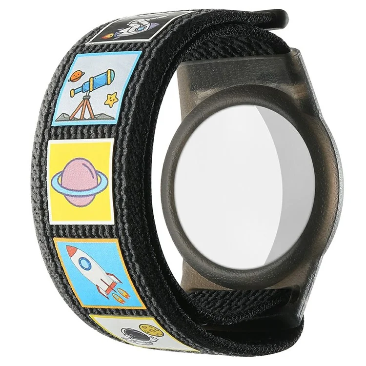 TPU Case for AirTag Cartoon Magic Tape Nylon Band Loop Wristband, with Front Back Film Set - Space