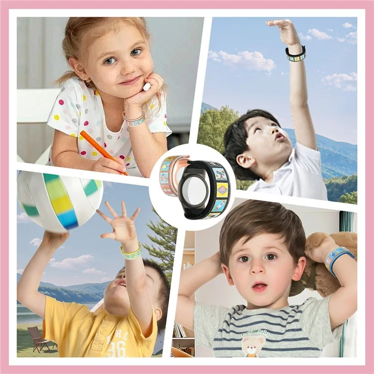 TPU Case for AirTag Cartoon Magic Tape Nylon Band Loop Wristband, with Front Back Film Set - Space