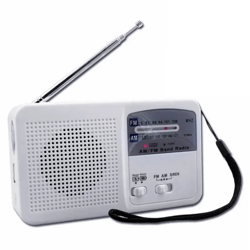 RD369 Portable Solar Power Hand Crank AM / FM Radio LED Flashlight 500mAh Power Bank - White