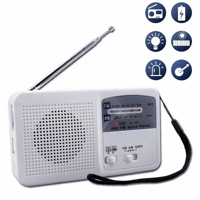 RD369 Portable Solar Power Hand Crank AM / FM Radio LED Flashlight 500mAh Power Bank - White