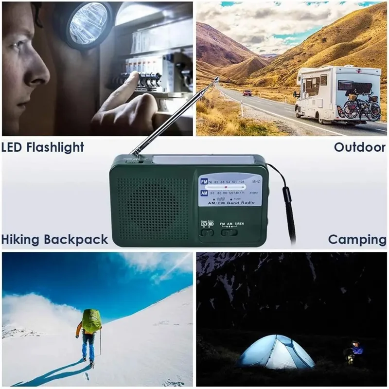 RD369 Portable Solar Power Hand Crank AM / FM Radio LED Flashlight 500mAh Power Bank - White