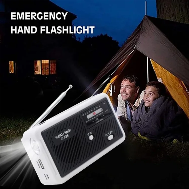RD626 Outdoor Solar Power Hand Crank AM  /  FM Radio LED Flashlight 1200mAh Power Bank - Red
