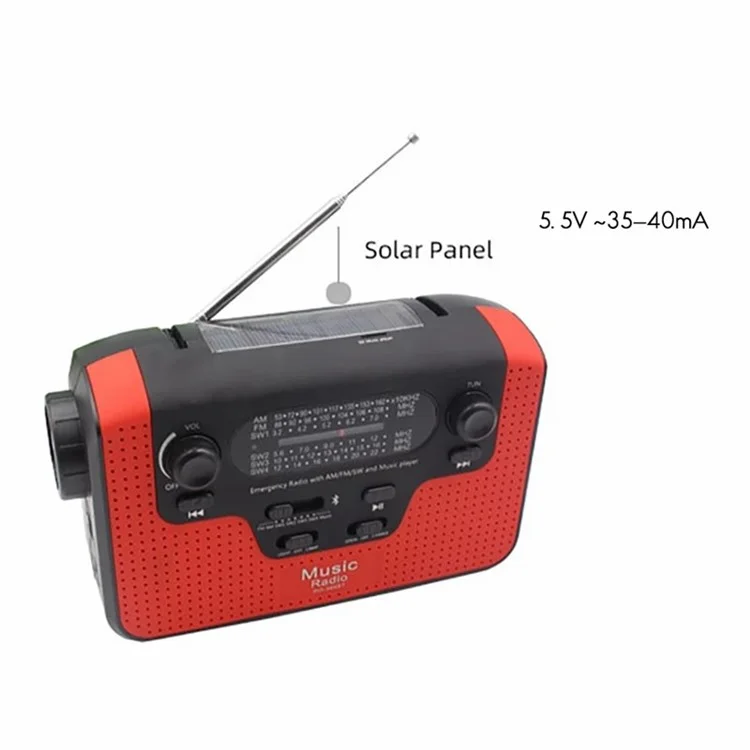 Радиоприемник RD388 на солнечной энергии с ручным приводом, AM/FM/SW, Bluetooth-плеер, светодиодный фонарик, внешний аккумулятор 2200 мАч - зеленый