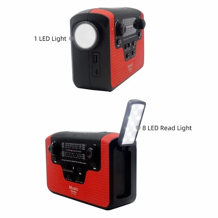 Радиоприемник RD388 на солнечной энергии с ручным приводом, AM/FM/SW, Bluetooth-плеер, светодиодный фонарик, внешний аккумулятор 2200 мАч - зеленый
