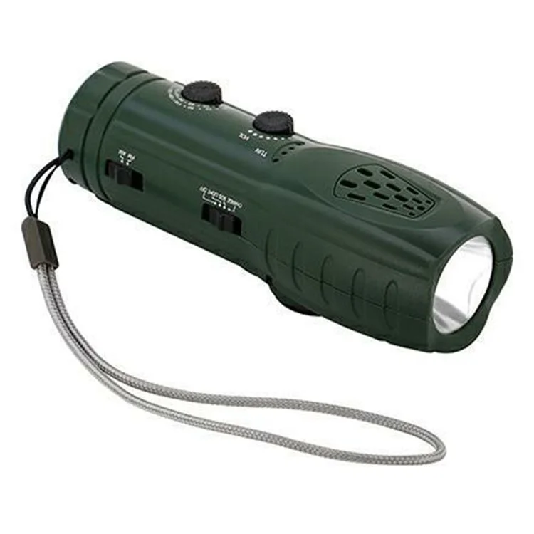RD361 Outdoor Camping Climbing Hand Crank AM  /  FM Radio LED Flashlight Power Bank - Verde