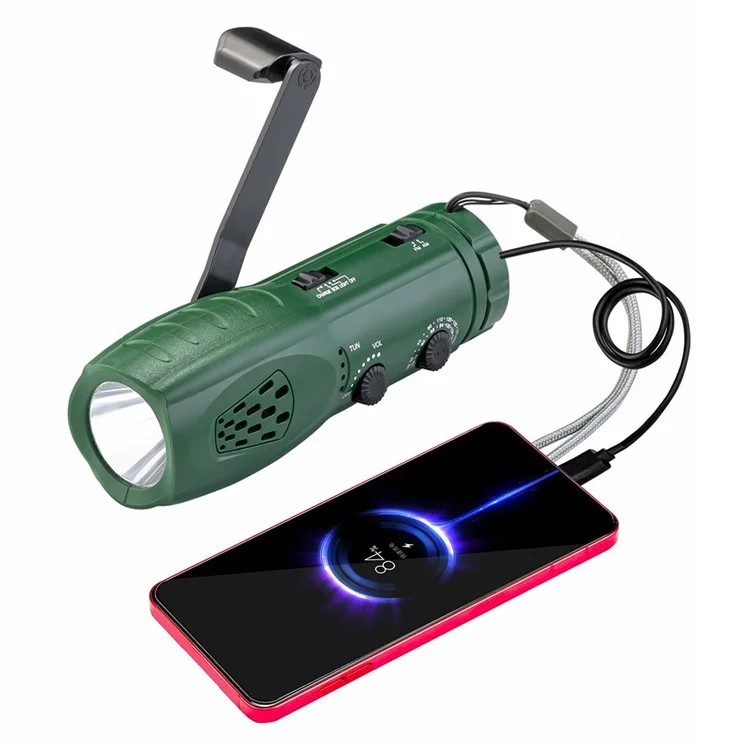 RD361 Outdoor Camping Climbing Hand Crank AM  /  FM Radio LED Flashlight Power Bank - Verde
