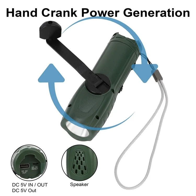 RD361 Outdoor Camping Climbing Hand Crank AM  /  FM Radio LED Flashlight Power Bank - Verde