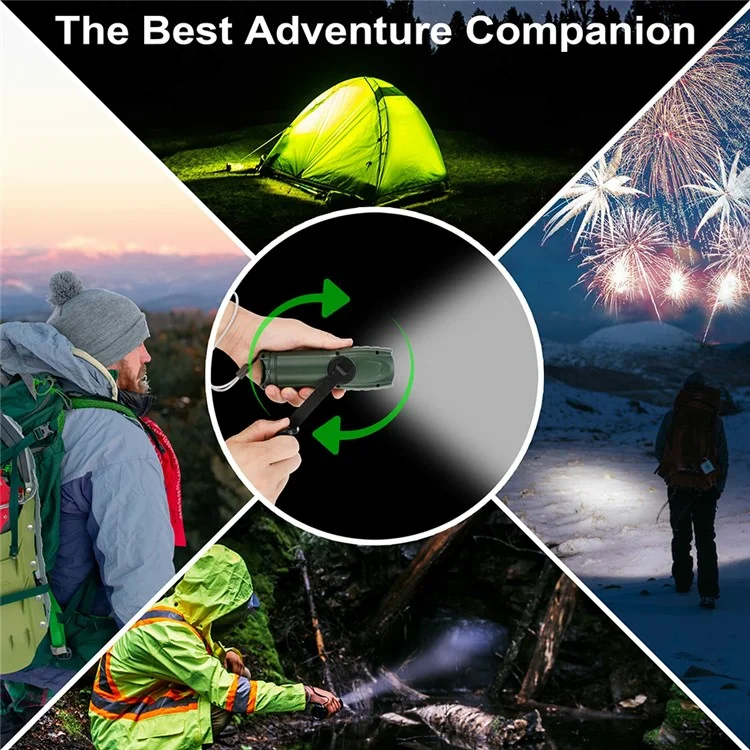 RD361 Outdoor Camping Climbing Hand Crank AM  /  FM Radio LED Flashlight Power Bank - Verde