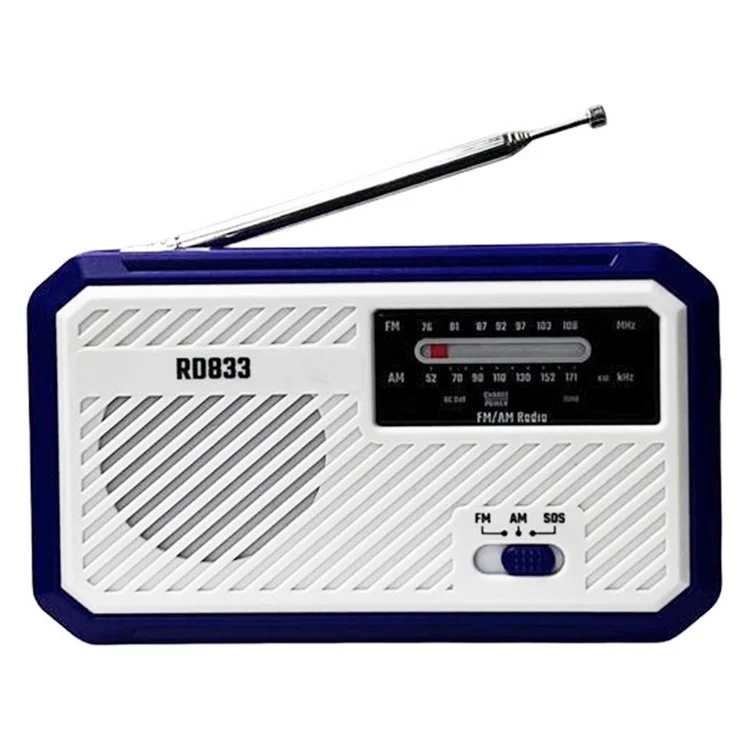 RD833 AM FM Radio Solar Charging Hand Crank Portable LED Flashlight Power Bank Phone Charger - Blue