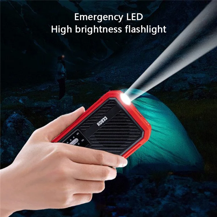 RD833 AM FM Radio Solar Charging Hand Crank Portable LED Flashlight Power Bank Phone Charger - Blue