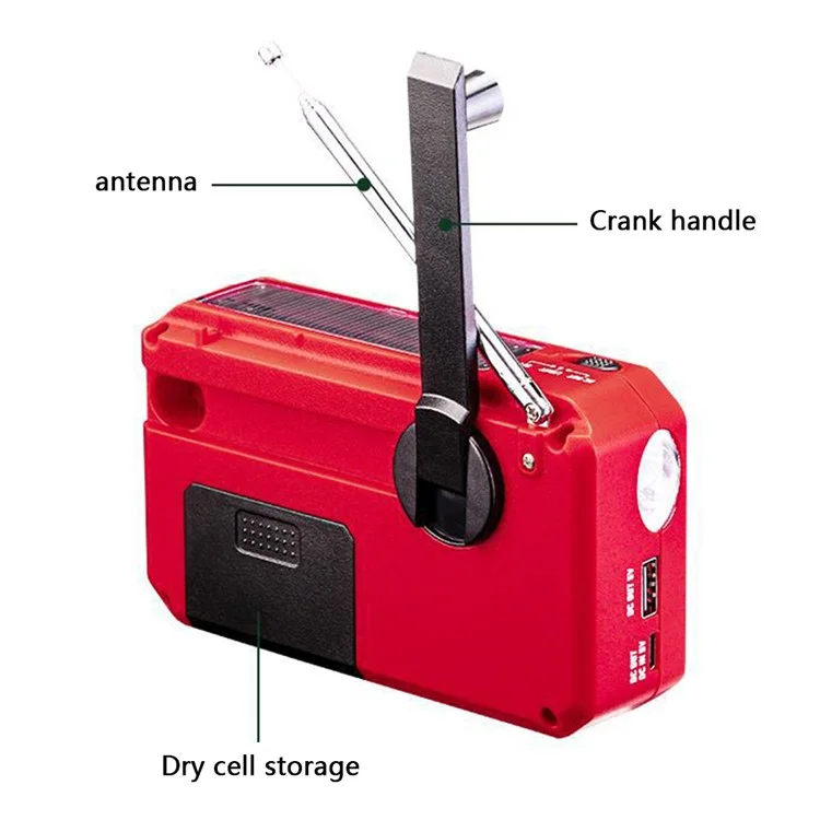 RD833 AM FM Radio Solar Charging Hand Crank Portable LED Flashlight Power Bank Phone Charger - Blue