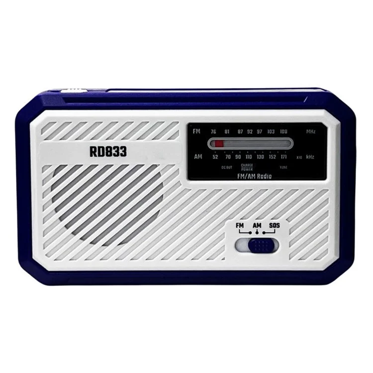 RD833 AM FM Radio Solar Charging Hand Crank Portable LED Flashlight Power Bank Phone Charger - Blue