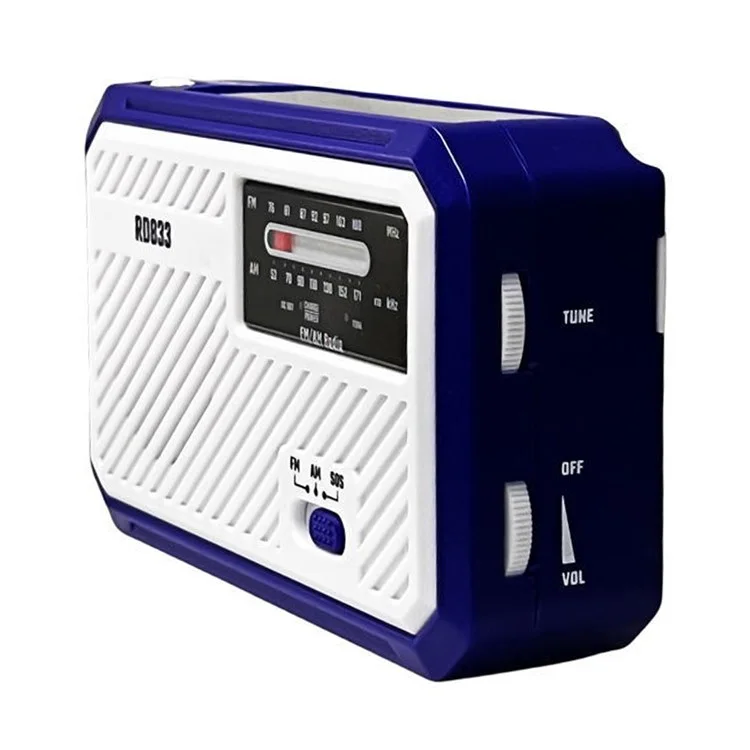 RD833 AM FM Radio Solar Charging Hand Crank Portable LED Flashlight Power Bank Phone Charger - Blue