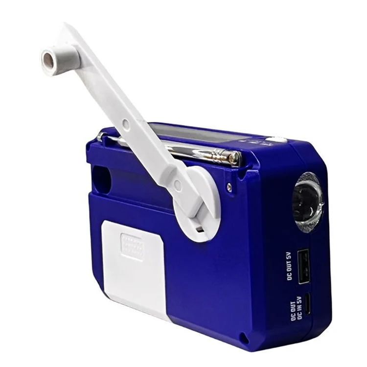RD833 AM FM Radio Solar Charging Hand Crank Portable LED Flashlight Power Bank Phone Charger - Blue