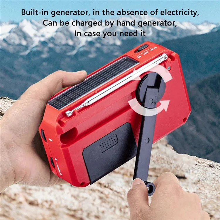 RD833 AM FM Radio Solar Charging Hand Crank Portable LED Flashlight Power Bank Phone Charger - Blue