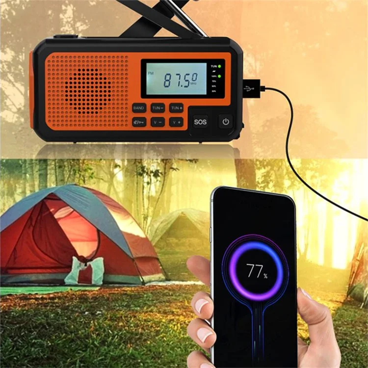 373 Multifunctional Outdoor Emergency Hand Crank AM / FM Solar Radio Power Bank, Versión Europea