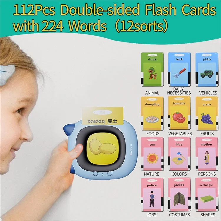 Schede flash parlanti KDC-0024 Giocattoli educativi Giocattoli per l'apprendimento per i bambini piccoli (versione in inglese) - Blu