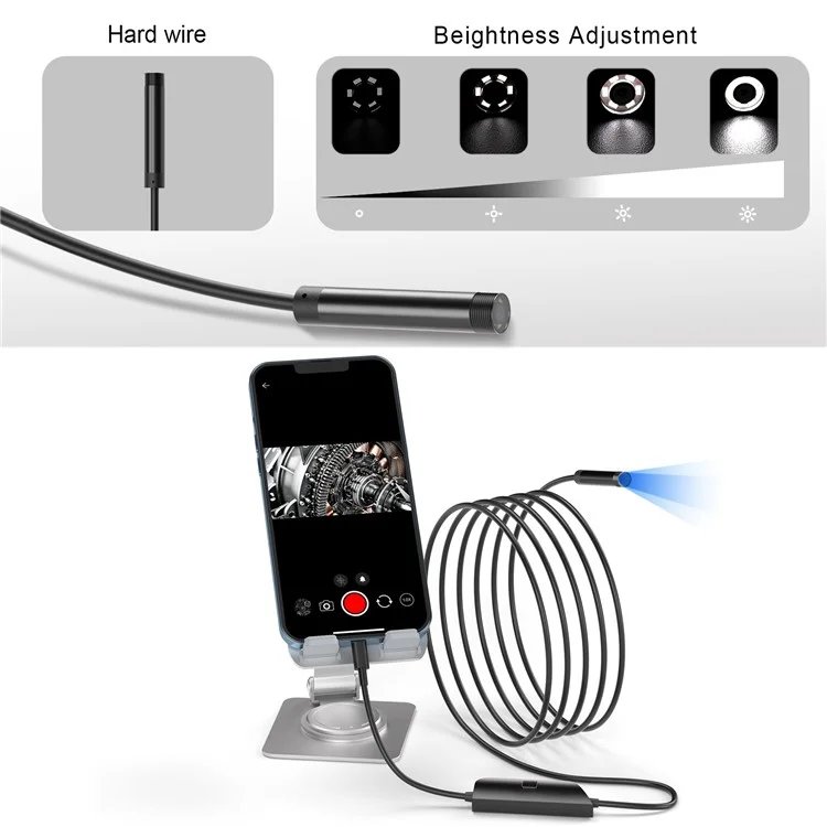 5002TC 5m Hard Wire 5.5mm Aluminum Tube 8-Pin+Type-C Phone Endoscope Inspection Camera with LED