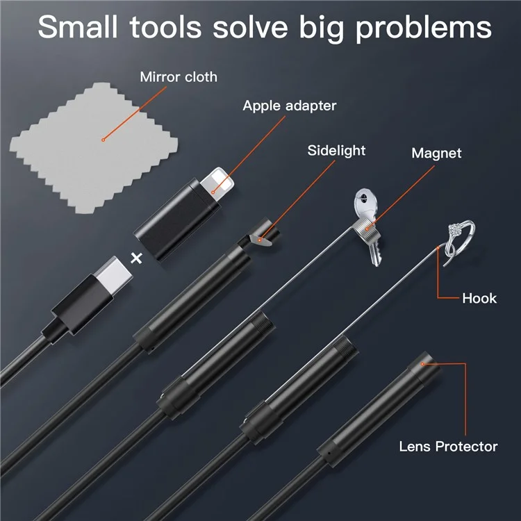 5002TC 3m Hard Wire 8mm Cable 8-Pin+Type-C Phone Endoscope Waterproof Camera Lens Microscope