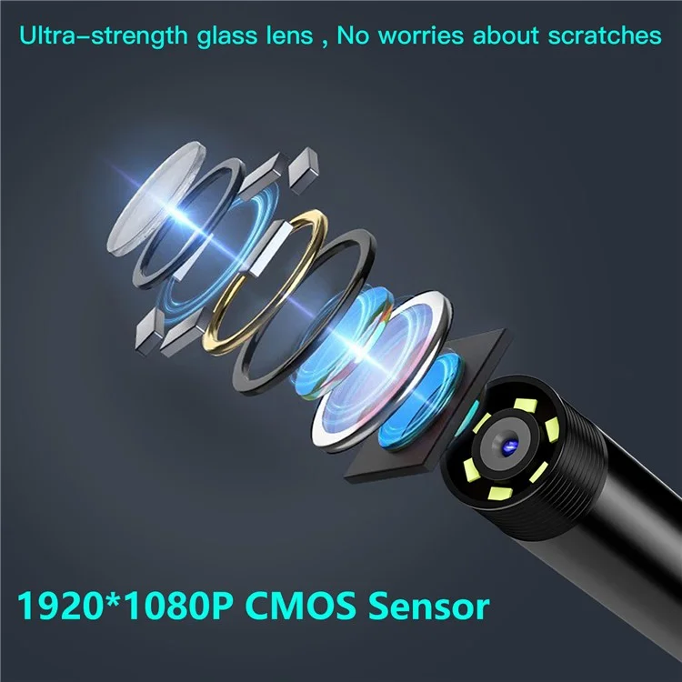5002TC 3m Hard Wire 8mm Cable 8-Pin+Type-C Phone Endoscope Waterproof Camera Lens Microscope
