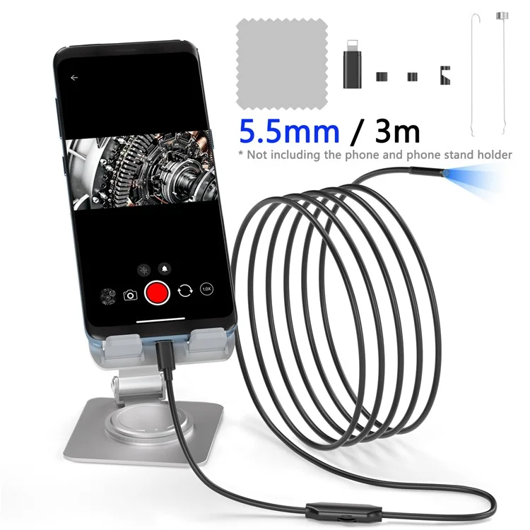 5001TC 3m Cable Rígido 5.5mm Lente de Cámara Endoscopio Industrial para Teléfonos con 8 Pines+Tipo-C