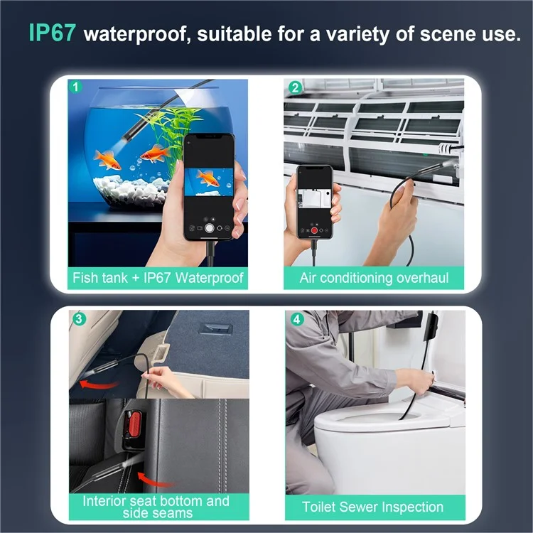 Caméra d'inspection industrielle 5002PRO 1m, câble dur, tube en aluminium de 8 mm, 2MP HD, avec interfaces Type-C + iP + USB