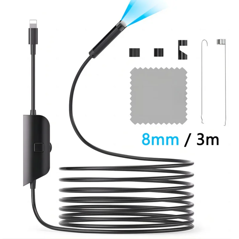 5002 8mm Aluminum Tube 2MP HD Inspection Camera Industrial Endoscope with 3m Hard Cable, iP Interface