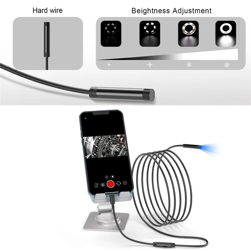 Tube en aluminium 5001 5,5 mm Endoscope industriel 2MP HD Caméra d'inspection avec câble rigide de 5 m, interface iP