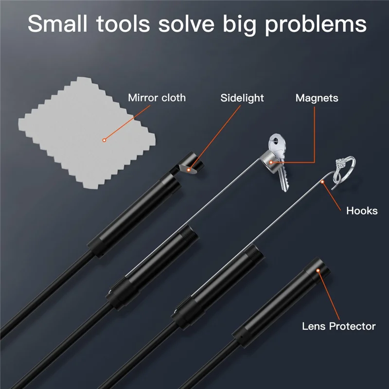 5001PRO 5m Hard Wire 8mm Aluminum Tube Inspection Endoscope 8-Pin+Type-C+USB+Micro USB Snake Camera