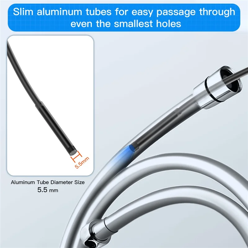 5001PRO 5m Hard Wire 8mm Aluminum Tube Inspection Endoscope 8-Pin+Type-C+USB+Micro USB Snake Camera