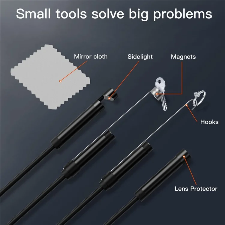 5001PRO 3m Cavo Rigido in Alluminio da 8 mm Endoscopio di Ispezione 8 Pin + USB-C + USB + Micro USB Telecamera Serpente