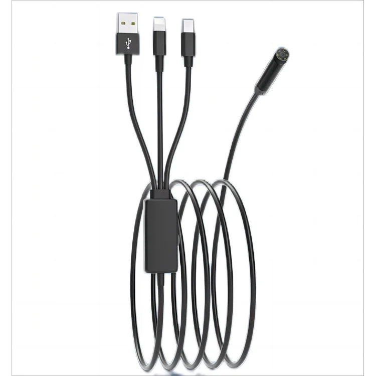 5001PRO 5m Hard Wire 8-Pin+Type-C+USB Snake Camera 8mm Aluminum Tube Inspection Endoscope