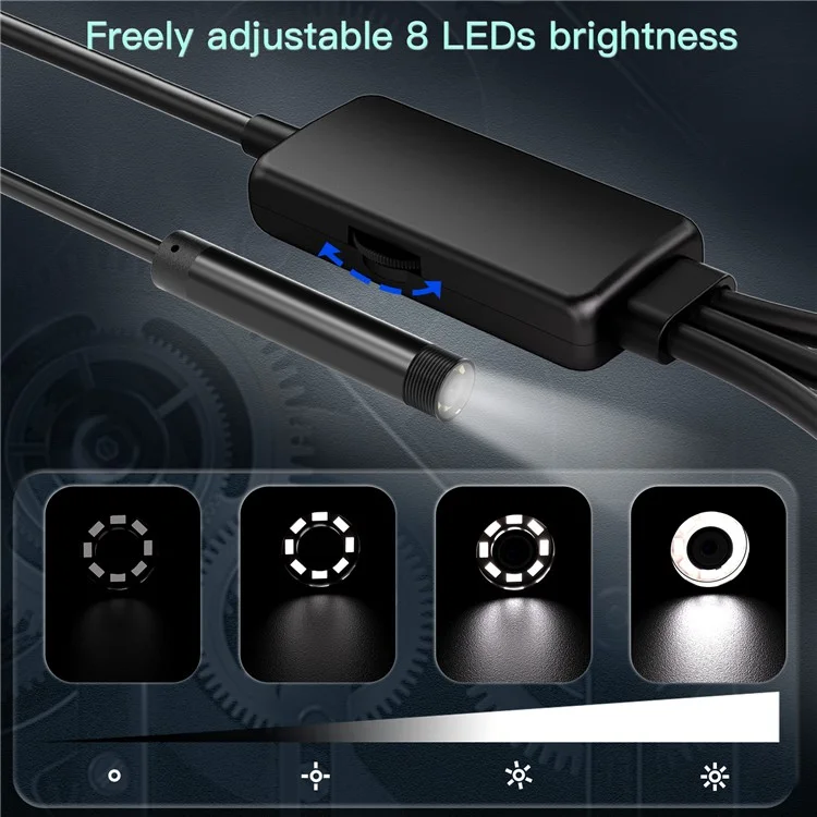 5001PRO 5m Hard Wire 8-Pin+Type-C+USB Snake Camera 8mm Aluminum Tube Inspection Endoscope
