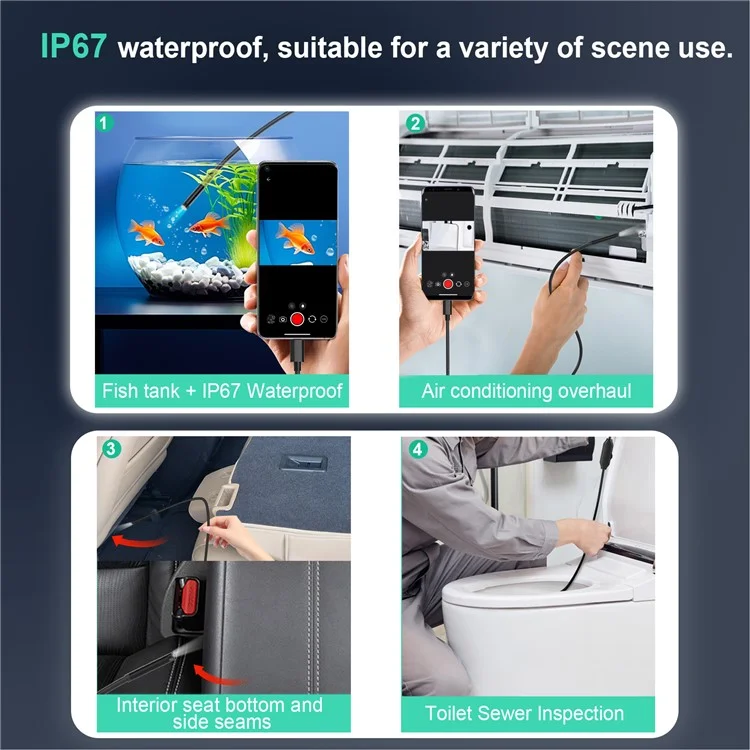 5001PRO 5m Hard Wire 8-Pin+Type-C+USB Snake Camera 8mm Aluminum Tube Inspection Endoscope
