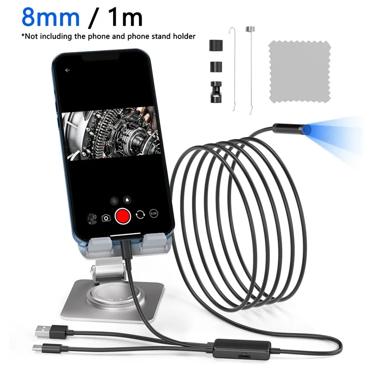 5001PRO 8mm Aluminum Tube 1m Hard Wire Inspection Microscope 8-Pin+Type-C+USB Endoscope Camera