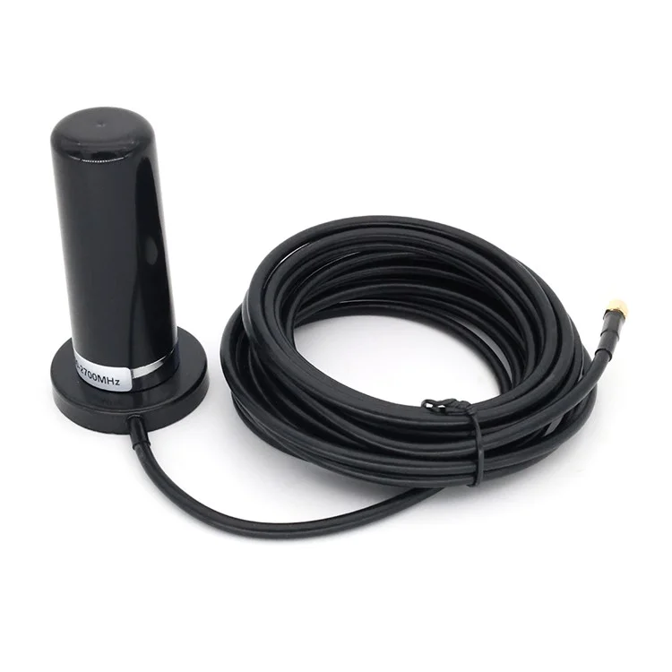 4G LTE 700-2700MHZ Small Steel Gun Antenna 5.5cm Strong Magnetic Base Large Sucker with 5m SMA-Male Extension Cable