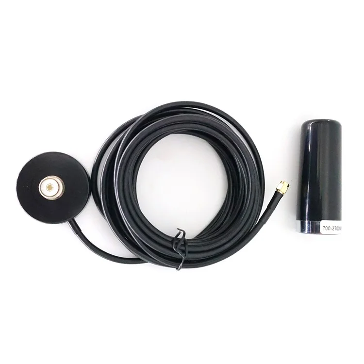4G LTE 700-2700MHZ Small Steel Gun Antenna 5.5cm Strong Magnetic Base Large Sucker with 5m SMA-Male Extension Cable