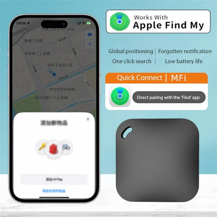 FD001 Compatible con Apple Key Finder Luggage Tracker Smart Tag para llaves, billetera, mascotas - Negro