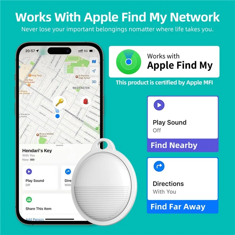 F03 Pet Smart Finder Bluetooth Tracker de Bagagem Compatível com Apple Find My - Branco