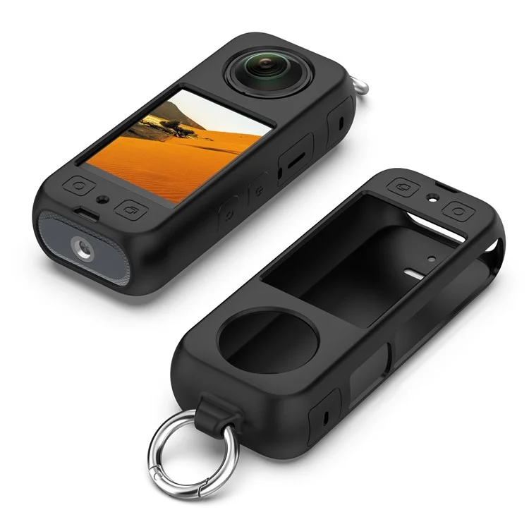 For Insta360 X4 Soft Silicone Case Action Camera Dustproof Protective Cover with Ring - Black