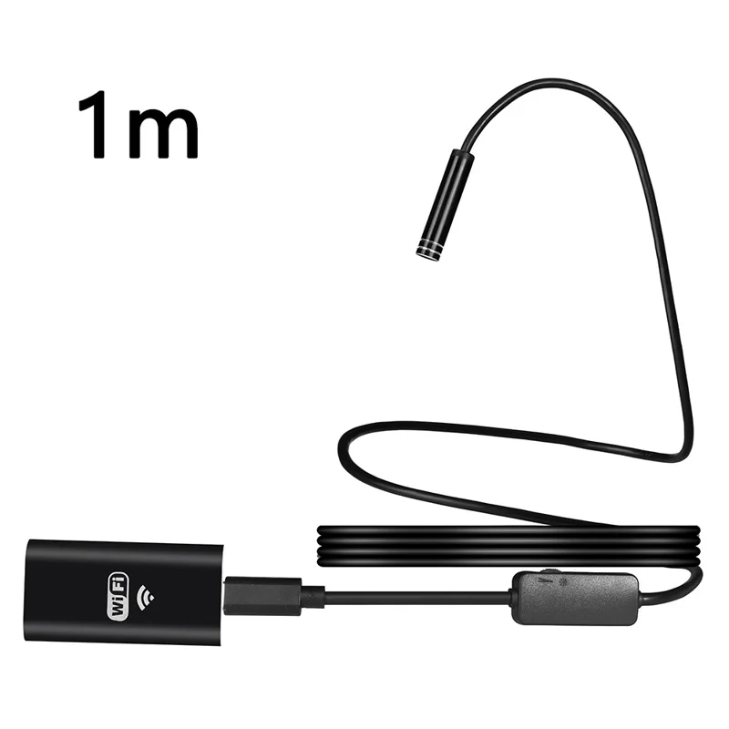 YPC100 1m Flexible Wire WiFi Borescope Camera with Light, 8mm Camera Lens Inspection Endoscope