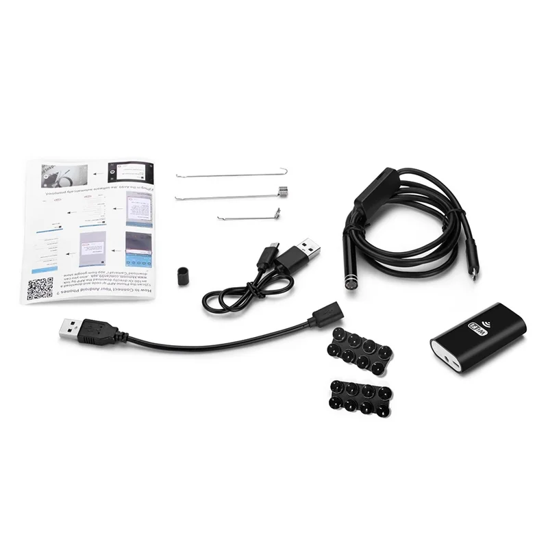 YPC100 1m Flexible Wire WiFi Borescope Camera with Light, 8mm Camera Lens Inspection Endoscope