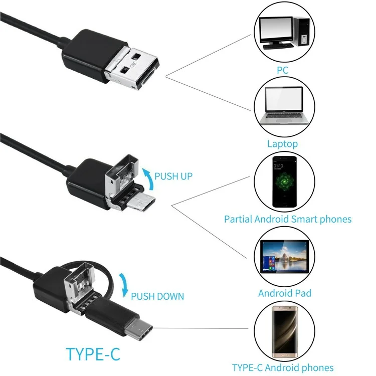 Y1002 10m Flexible Wire Type-C+USB+Android Phone Borescope 5.5mm Camera Lens Inspection Endoskop