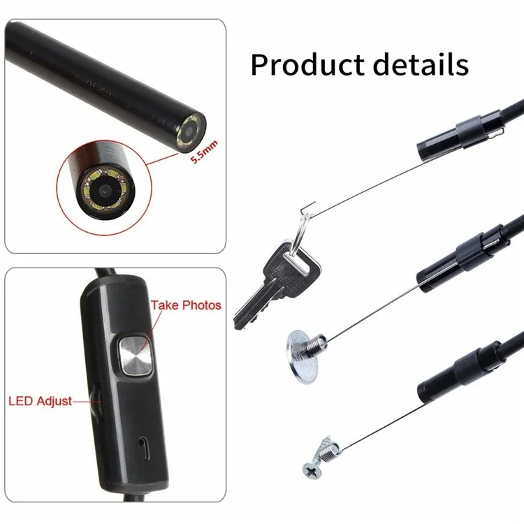 Y1002 10m Flexible Wire Type-C+USB+Android Phone Borescope 5.5mm Camera Lens Inspection Endoskop
