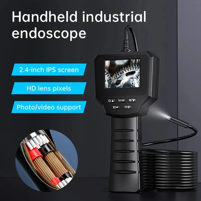 128A 1m Hard Wire 2.4-inch IPS Screen Industrial Endoscope 8mm Lens Borescope with Shooting / Video Recording Function