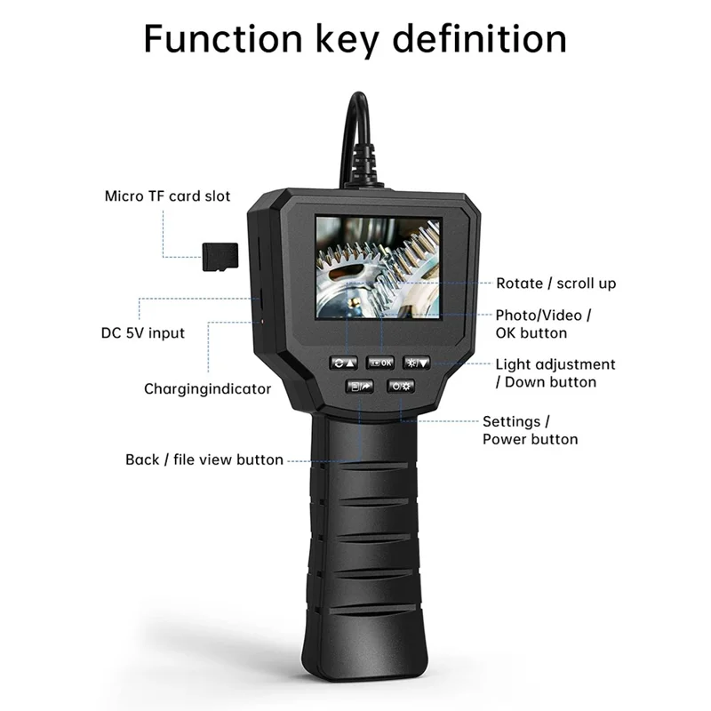 128A 1m Hard Wire 2.4-inch IPS Screen Industrial Endoscope 8mm Lens Borescope with Shooting / Video Recording Function